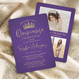 Invitación Sencillamente elegante Quinceañera 3 Foto Morado y