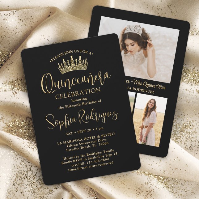 Invitación Sencillamente Elegante Quinceañera 3 Foto Negro y  (Subido por el creador)