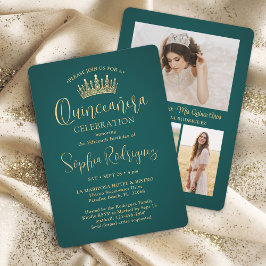Invitación Sencillamente Elegante Quinceañera 3 Foto Verde y 
