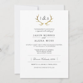 Invitación Sencillamente Rústica Antler De Oro | Boda elegant
