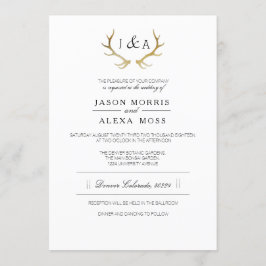 Invitación Sencillamente Rústica Antler De Oro | Boda elegant