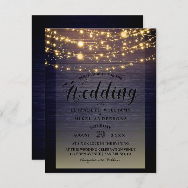 Invitación Sencillamente Rústica Madera Oscura Luces boda de  (Anverso / Reverso)