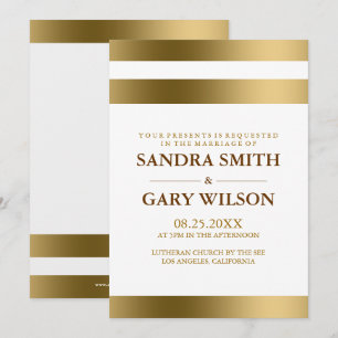 Invitación Sencillas bandas de oro sobre el Boda de fondo bla