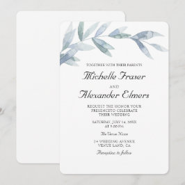 Invitación Sencillas hojas botánicas acuáticas Bodas elegante