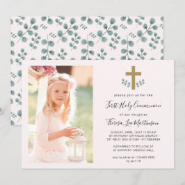 Invitación Sencillas hojas con la foto de la cruz de la comun