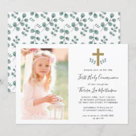 Invitación Sencillas hojas con la foto de la cruz de la comun