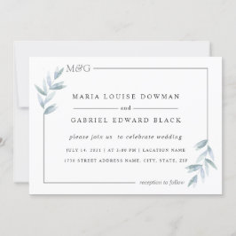 Invitación Sencillas hojas delicadas. Marco aireado. Boda for
