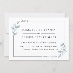 Invitación Sencillas hojas delicadas. Marco aireado. Boda for