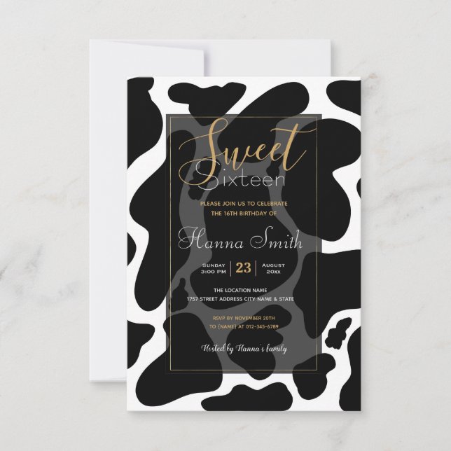 Invitación Sencillas manchas de vacas grandes en blanco y neg (Anverso)
