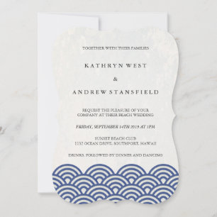 Invitación Sencillas olas modernas azul + blanca boda en la p