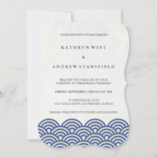 Invitación Sencillas olas modernas azul + blanca boda en la p