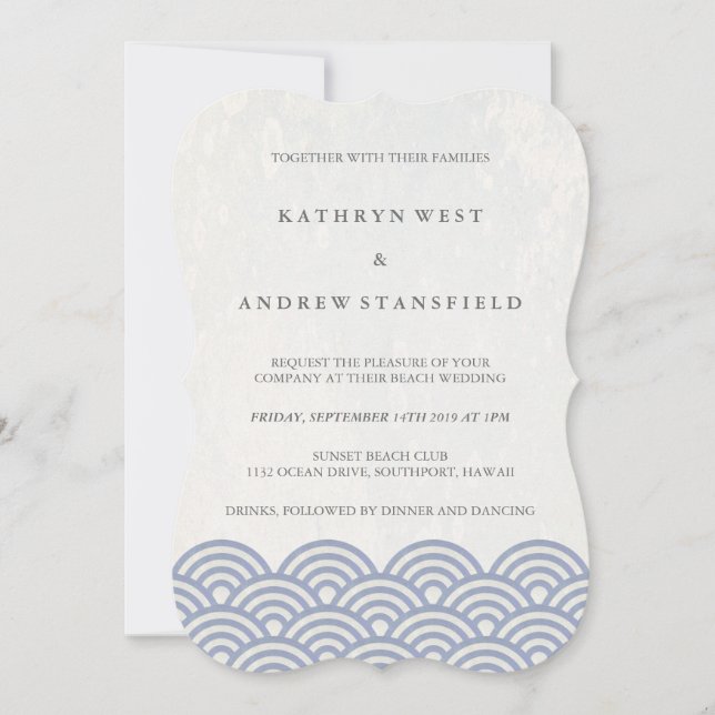 Invitación Sencillas olas modernas moradas + bodas de playa b (Anverso)