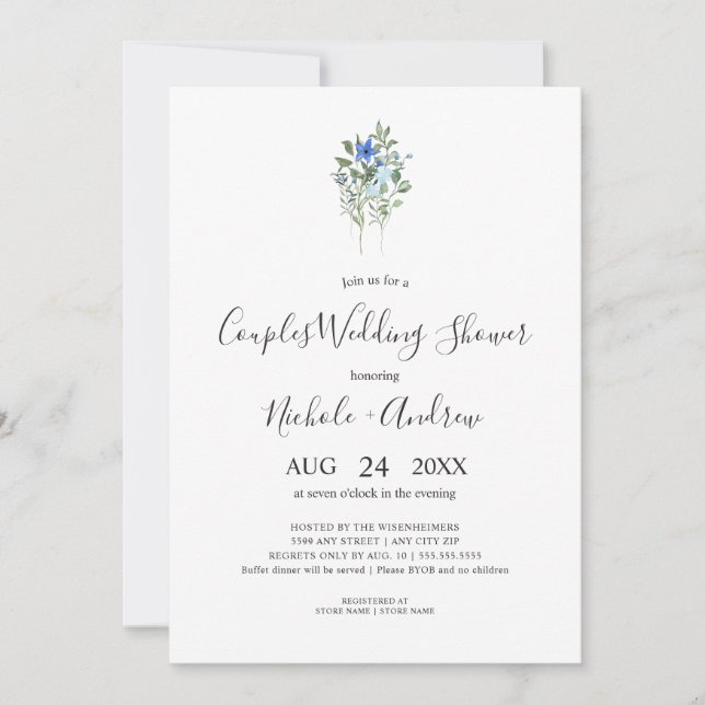 Invitación Sencillas parejas de flores silvestres azules duch (Anverso)