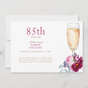Invitación Sencillas peonías rosadas champán 85 cumpleaños