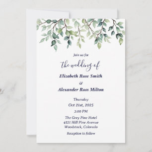 Invitación Sencillas ramas elegantes de hojas boda