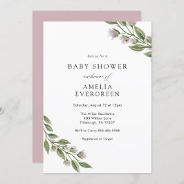 Invitación Sencillas ramas verdes con Baby Shower Lavender