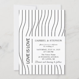 Invitación Sencillas rayas blancas y negras. Boda gay moderno