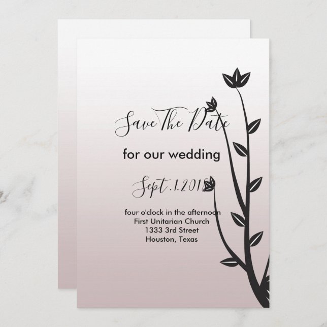 Invitación Sencillas y elegantes hojas modernas salvan la fec (Anverso / Reverso)