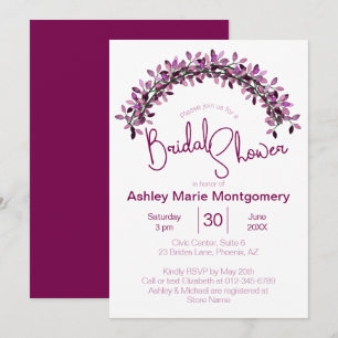 Invitación Sencillez Elegancia Arco de Hojas Purpúreas Desped