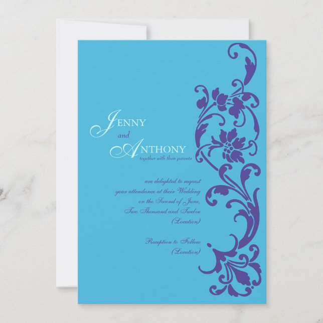 Invitación Sencillez elegante de bricolaje en cielo y violeta (Anverso)