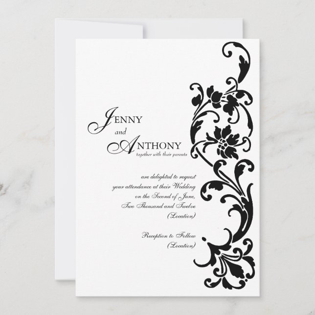 Invitación Sencillez elegante DIY en blanco y negro (Anverso)