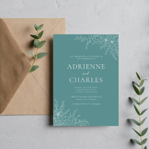 Invitación Sencillez Floral 1 Huevo de Pato Teal Minimalista