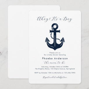 Invitación Sencillo Ahoy Es una ducha de niño Ancla náutica