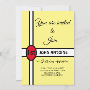 Invitación Sencillo Amarillo Moderno Elegante Primer Fiesta d