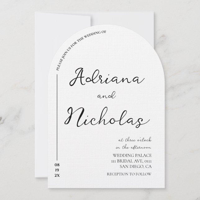 Invitación Sencillo arco blanco y negro boda (Anverso)