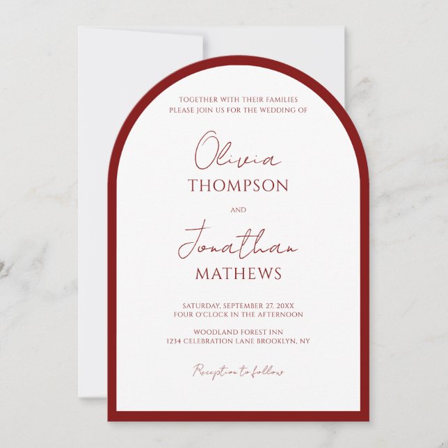 Invitación Sencillo arco de Boda de guiones de borde rojo de  (Anverso)