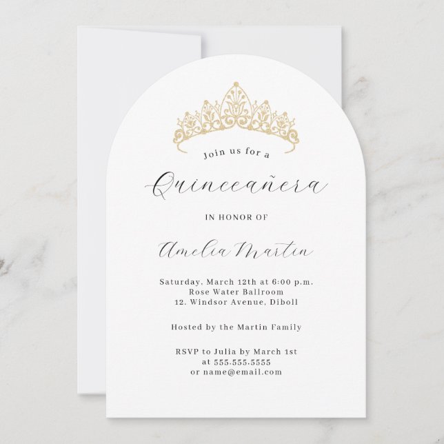 Invitación Sencillo Arco Moderno Tiara Quinceanera (Anverso)