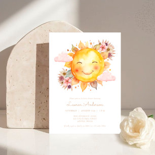 Invitación Sencillo Asoleo Floral Rosa Boho Baby Shower