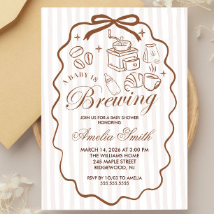 Invitación Sencillo Baby Is Brewing Doodle Coffee Baby Shower