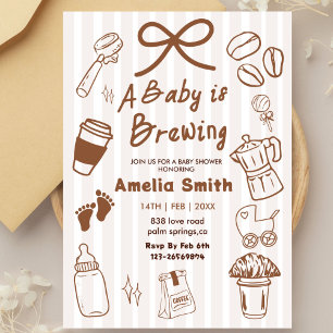 Invitación Sencillo Baby Is Brewing Doodle Coffee Baby Shower