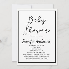 Invitación Sencillo Baby Shower blanco negro neutro en género
