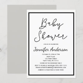 Invitación Sencillo Baby Shower blanco negro neutro en género