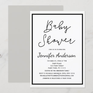 Invitación Sencillo Baby Shower blanco negro neutro en género