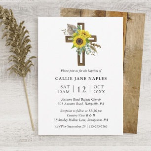Invitación Sencillo Baptismo de la cruz de madera de girasol 
