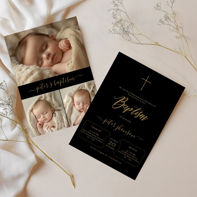 Invitación Sencillo bautismo de foto neutro de género negro y (Subido por el creador)