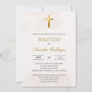 Invitación Sencillo bautizo español beige