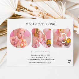 Invitación Sencillo blanco y negro 3 fotos 1º cumpleaños