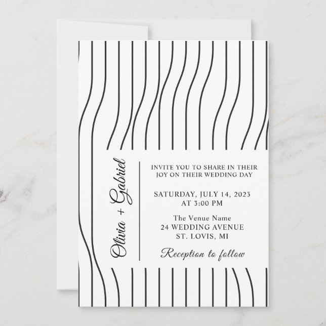 Invitación Sencillo blanco y negro. Boda formal mínimo (Anverso)