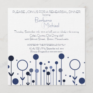 Invitación Sencillo Blue Floral Dot Moderno Ensayo Cena