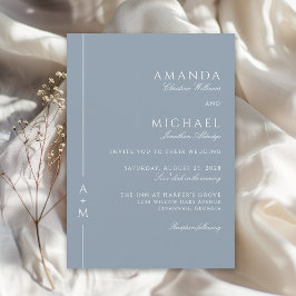 Invitación Sencillo Boda clásico monograma azul elegante