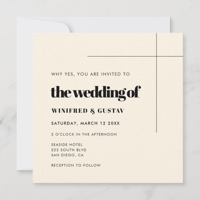 Invitación Sencillo Boda cuadrado elegante y de moda (Anverso)