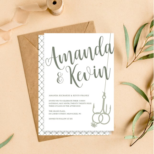 Invitación Sencillo Boda de anzuelo de pesca Anillos Sage Mos (Subido por el creador)