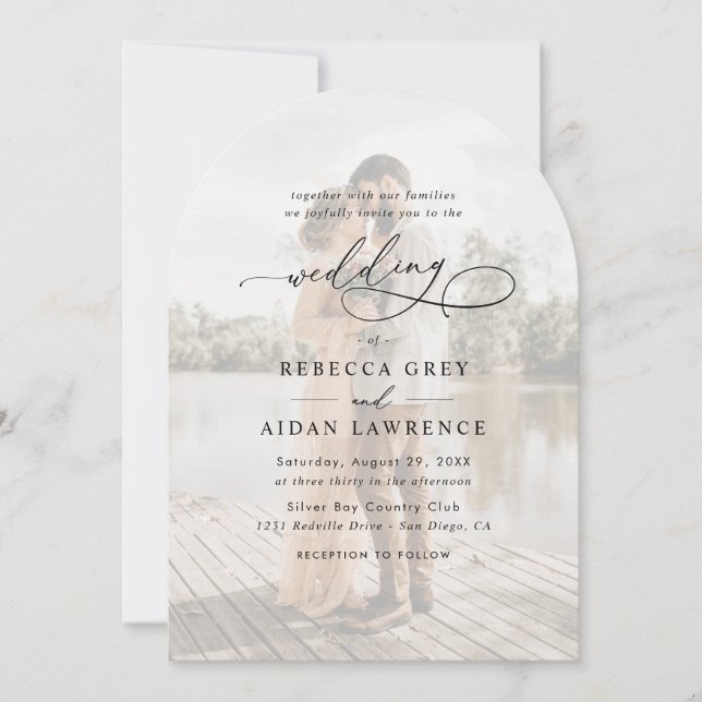 Invitación Sencillo Boda de arco fotográfico negro y blanco s (Anverso)