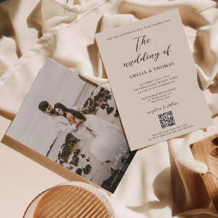 Invitación Sencillo Boda de código QR con escritura crema