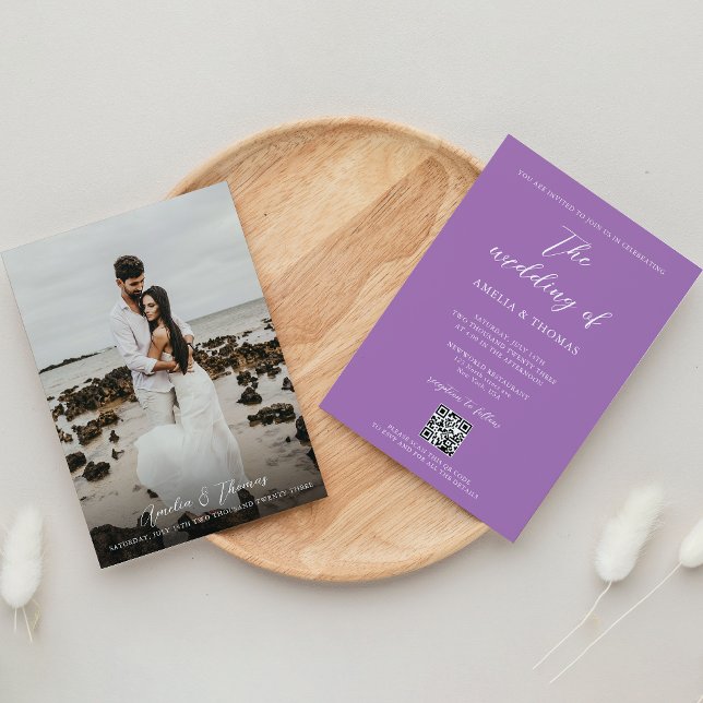 Invitación Sencillo Boda de código QR púrpura suave de script (Subido por el creador)