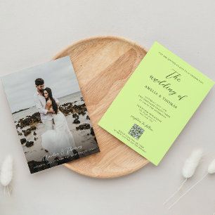 Invitación Sencillo Boda de código QR verde limón